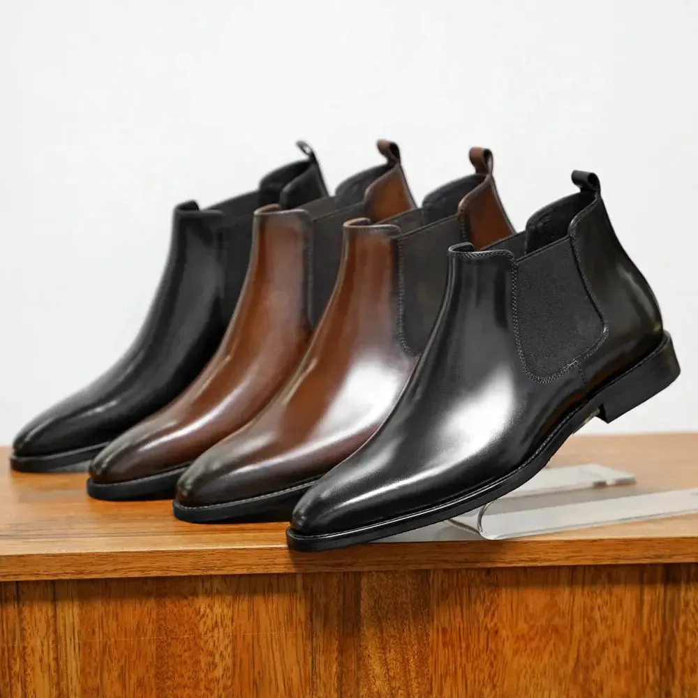2025 Chelsea Boots for Men Patent Leather Black Buckle Ankle Round Toe Business