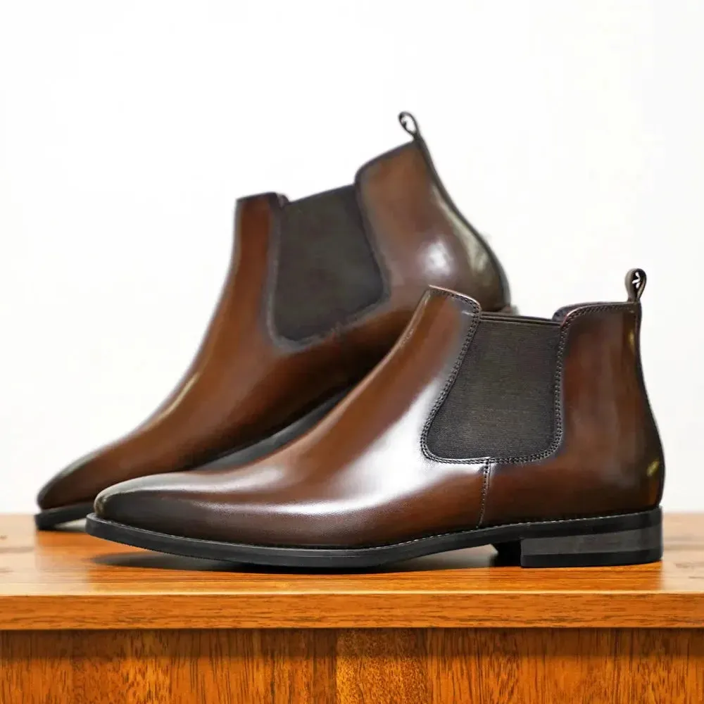 2025 Chelsea Boots for Men Patent Leather Black Buckle Ankle Round Toe Business