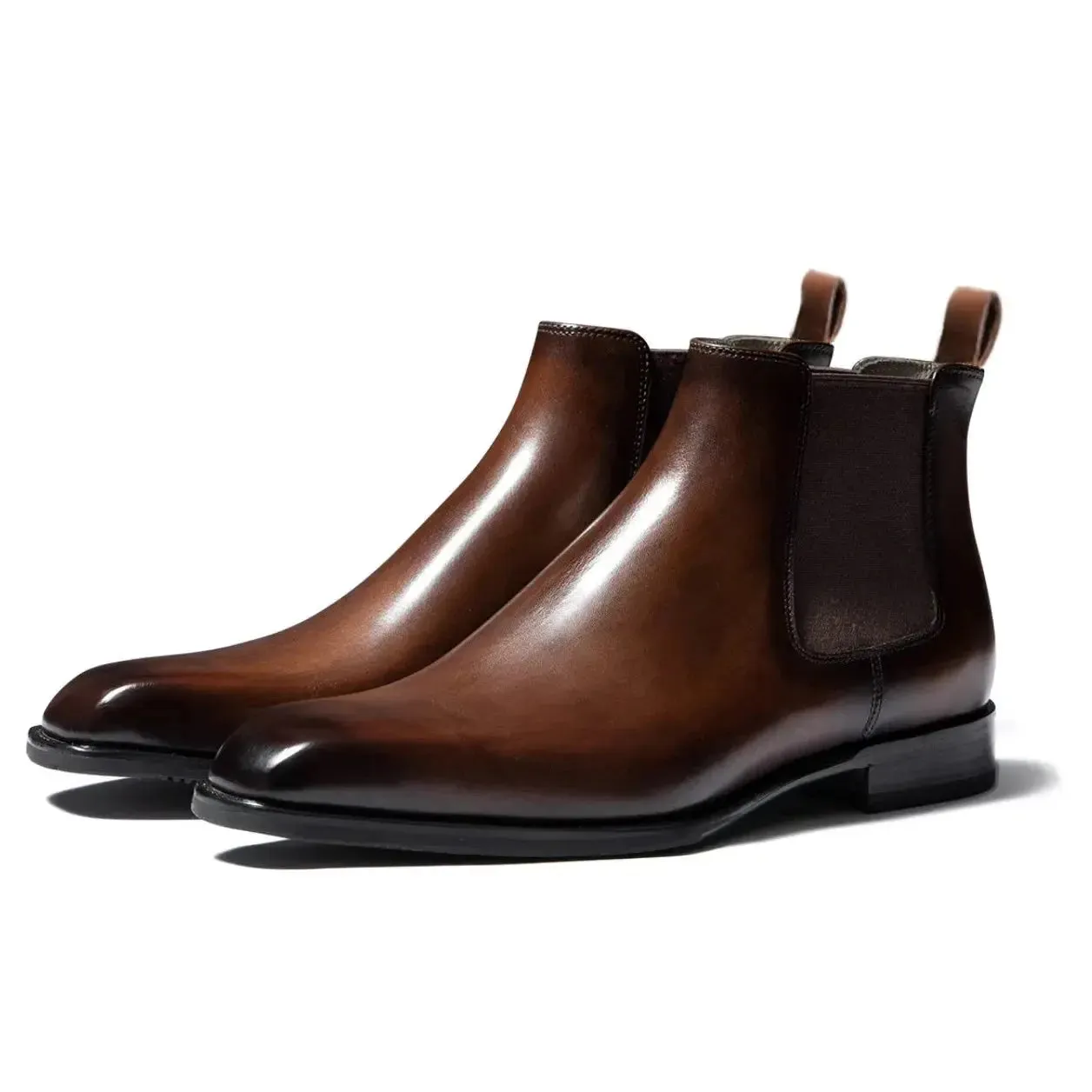 2025 Chelsea Boots for Men Patent Leather Black Buckle Ankle Round Toe Business