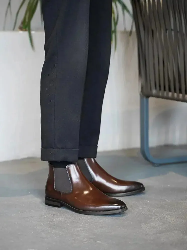 2025 Chelsea Boots for Men Patent Leather Black Buckle Ankle Round Toe Business