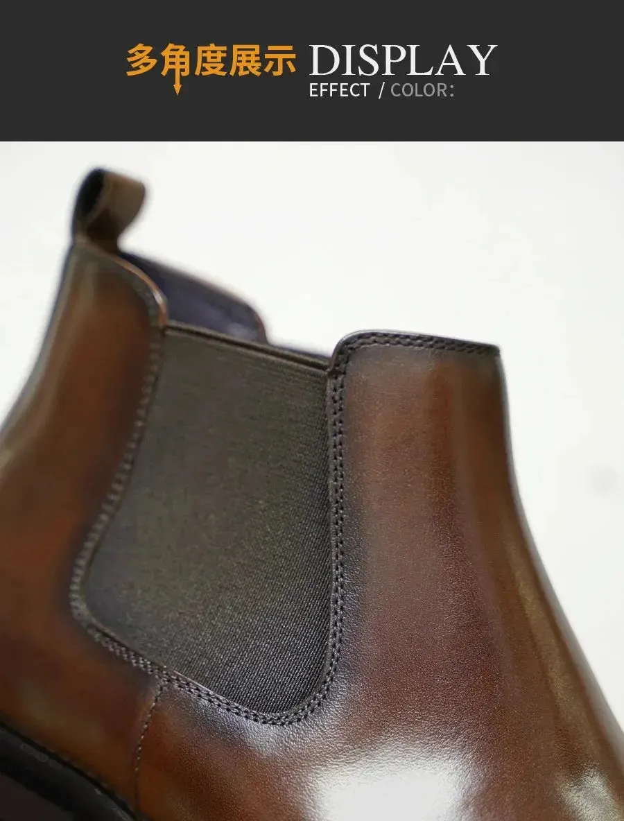 2025 Chelsea Boots for Men Patent Leather Black Buckle Ankle Round Toe Business