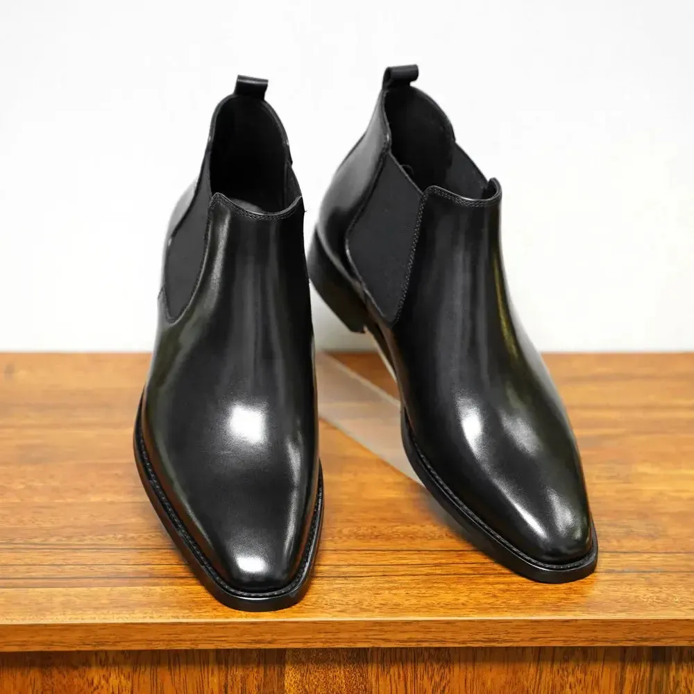 2025 Chelsea Boots for Men Patent Leather Black Buckle Ankle Round Toe Business