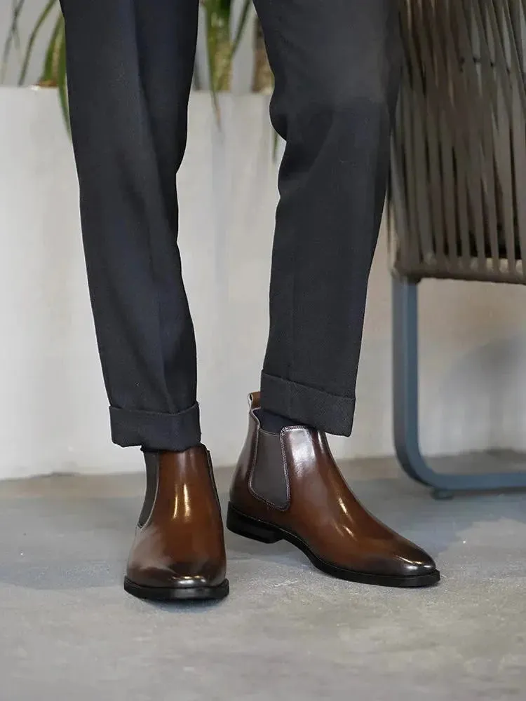 2025 Chelsea Boots for Men Patent Leather Black Buckle Ankle Round Toe Business