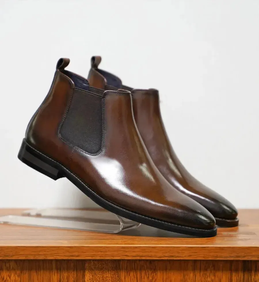 2025 Chelsea Boots for Men Patent Leather Black Buckle Ankle Round Toe Business