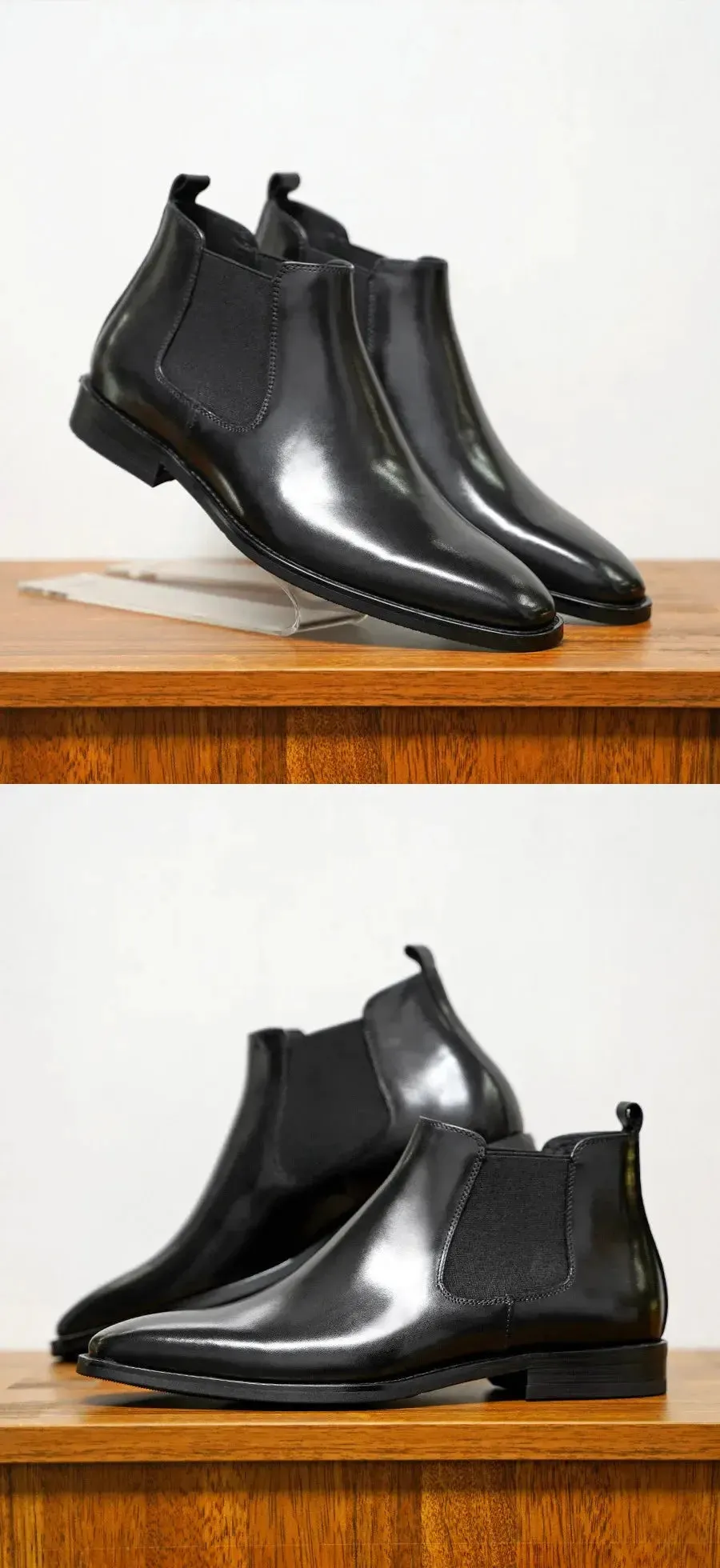 2025 Chelsea Boots for Men Patent Leather Black Buckle Ankle Round Toe Business