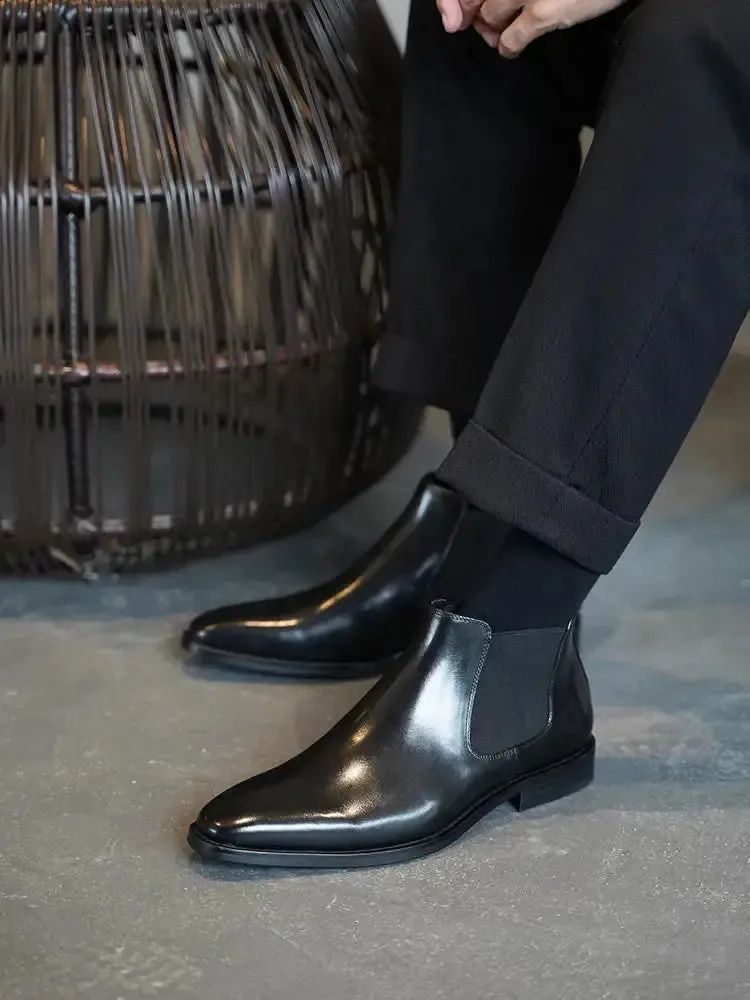 2025 Chelsea Boots for Men Patent Leather Black Buckle Ankle Round Toe Business