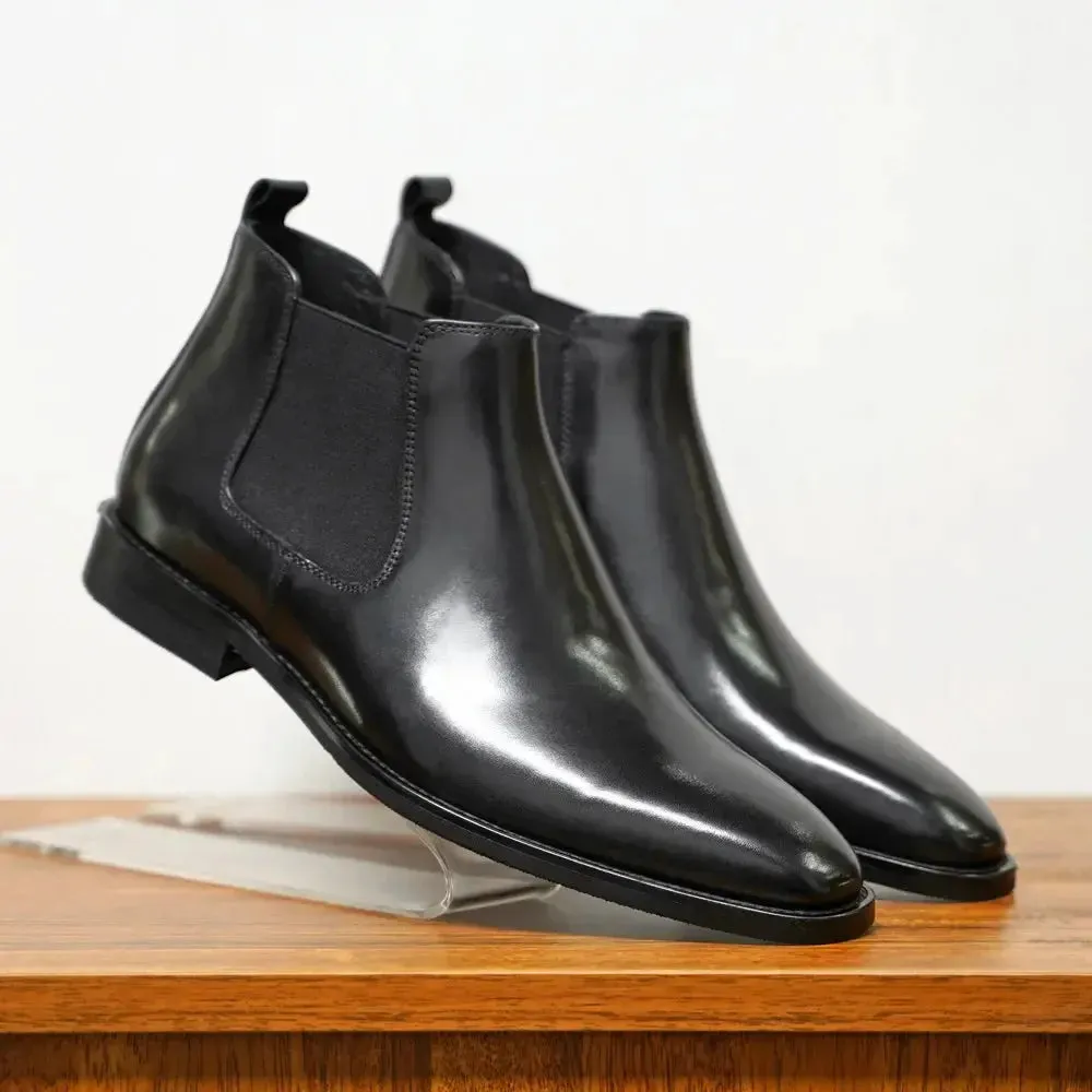 2025 Chelsea Boots for Men Patent Leather Black Buckle Ankle Round Toe Business