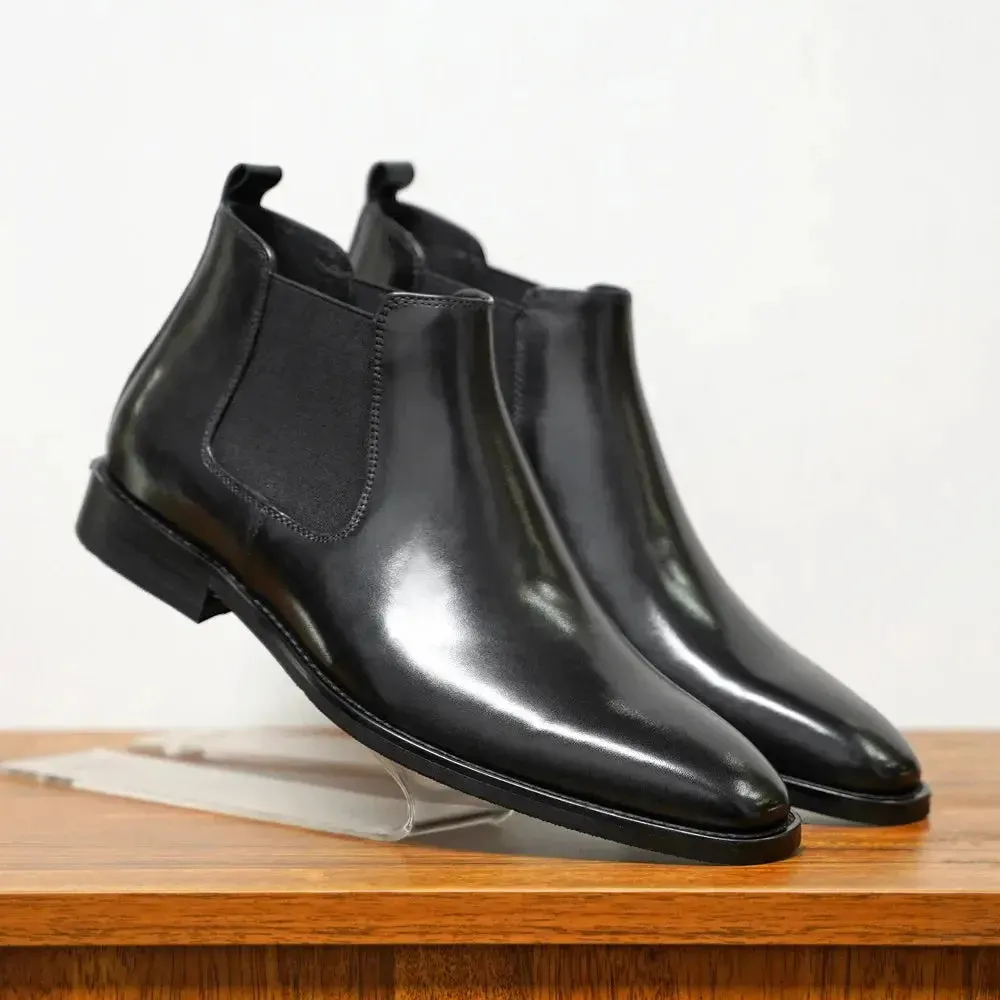 2025 Chelsea Boots for Men Patent Leather Black Buckle Ankle Round Toe Business