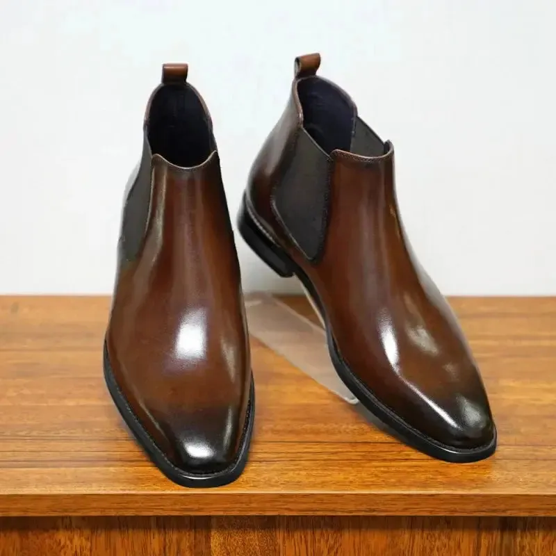 2025 Chelsea Boots for Men Patent Leather Black Buckle Ankle Round Toe Business