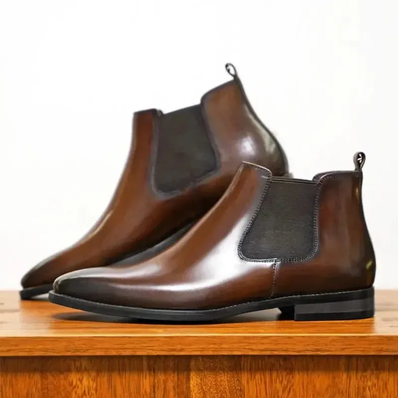 2025 Chelsea Boots for Men Patent Leather Black Buckle Ankle Round Toe Business
