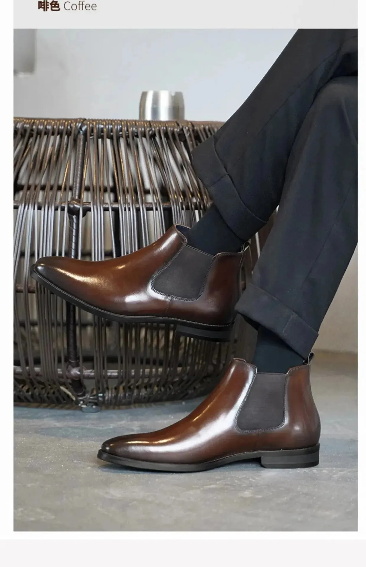 2025 Chelsea Boots for Men Patent Leather Black Buckle Ankle Round Toe Business
