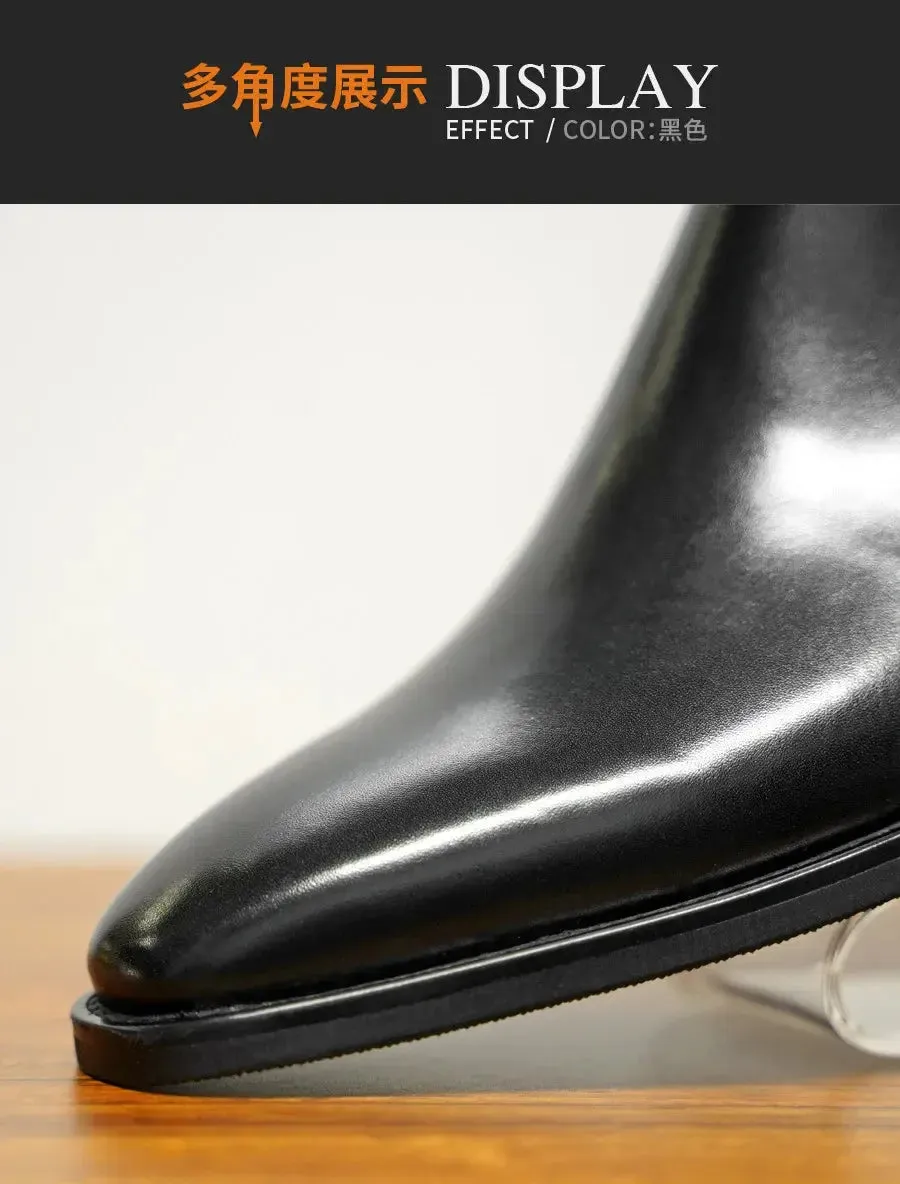 2025 Chelsea Boots for Men Patent Leather Black Buckle Ankle Round Toe Business