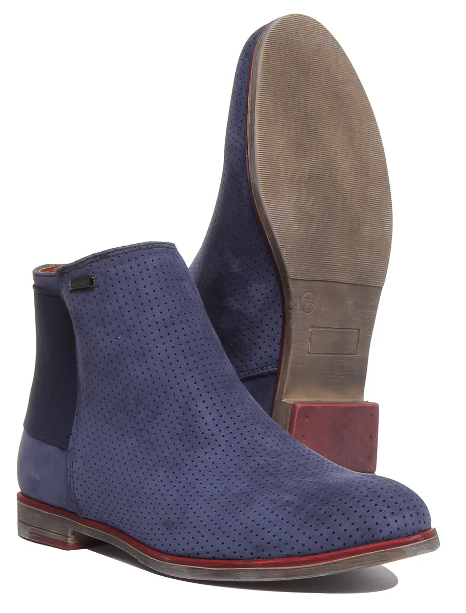 5900 Leather Ankle Boot With Elastic Back In Navy