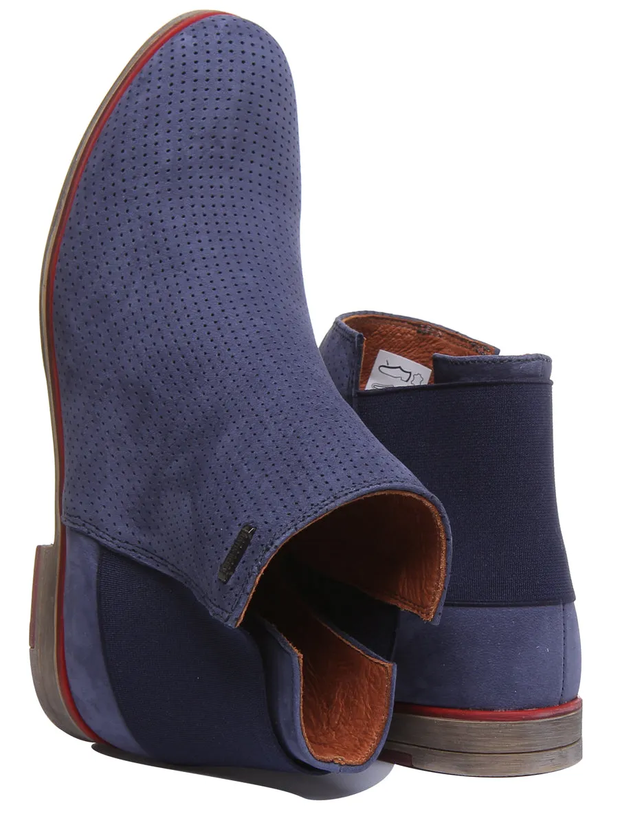 5900 Leather Ankle Boot With Elastic Back In Navy