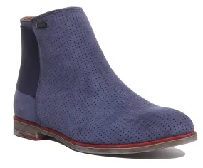 5900 Leather Ankle Boot With Elastic Back In Navy