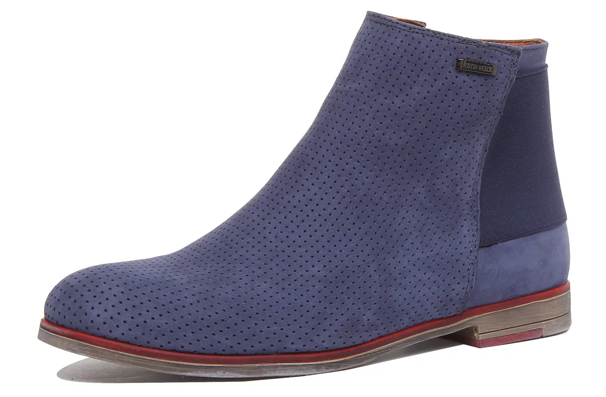 5900 Leather Ankle Boot With Elastic Back In Navy