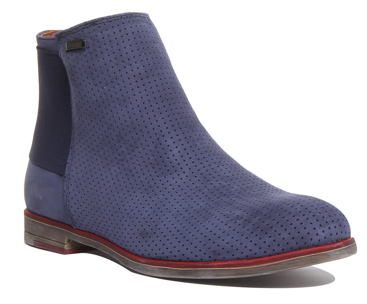 5900 Leather Ankle Boot With Elastic Back In Navy