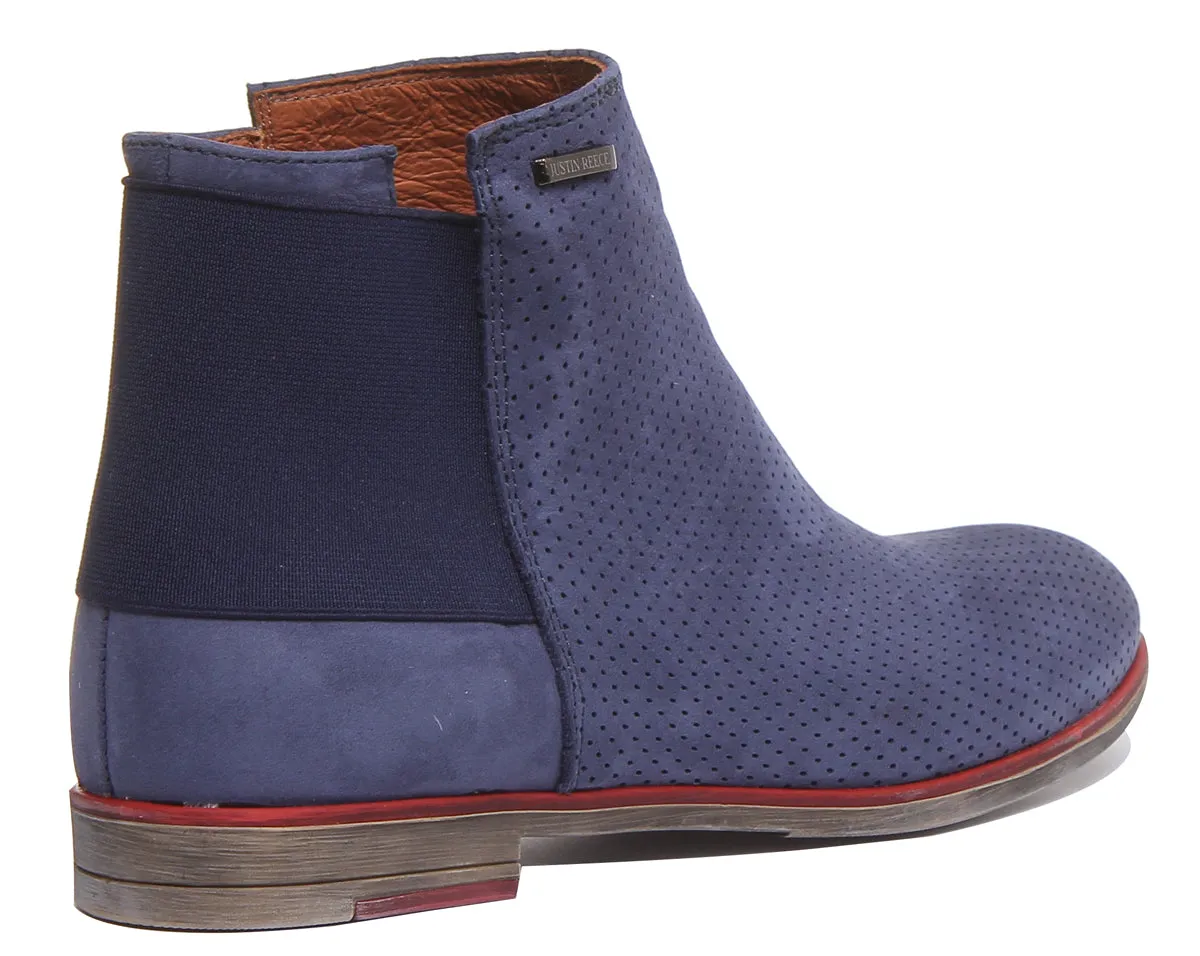 5900 Leather Ankle Boot With Elastic Back In Navy
