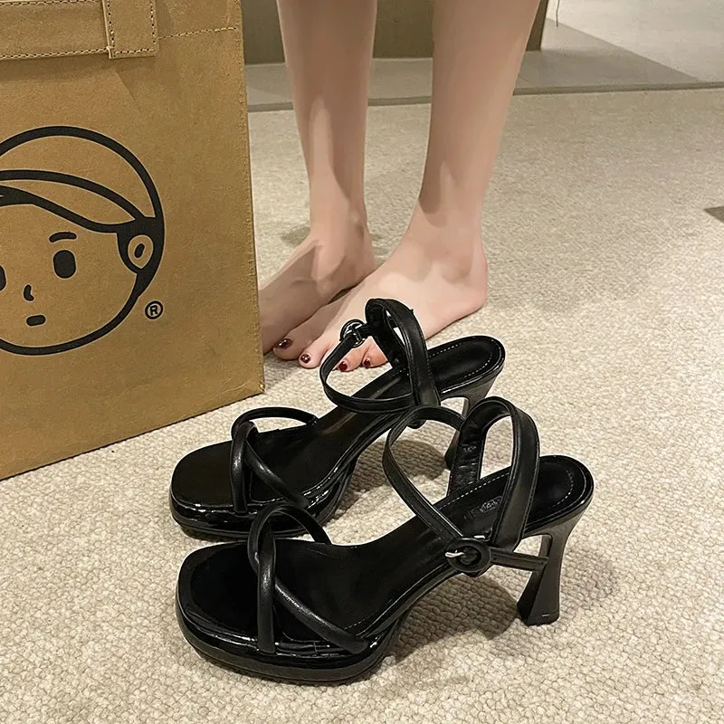 binfenxie 2024 Summer Low Sandals Woman Leather Suit Female Beige Women’s Shoes High Heels Low-heeled Black Comfort New Stiletto Girls