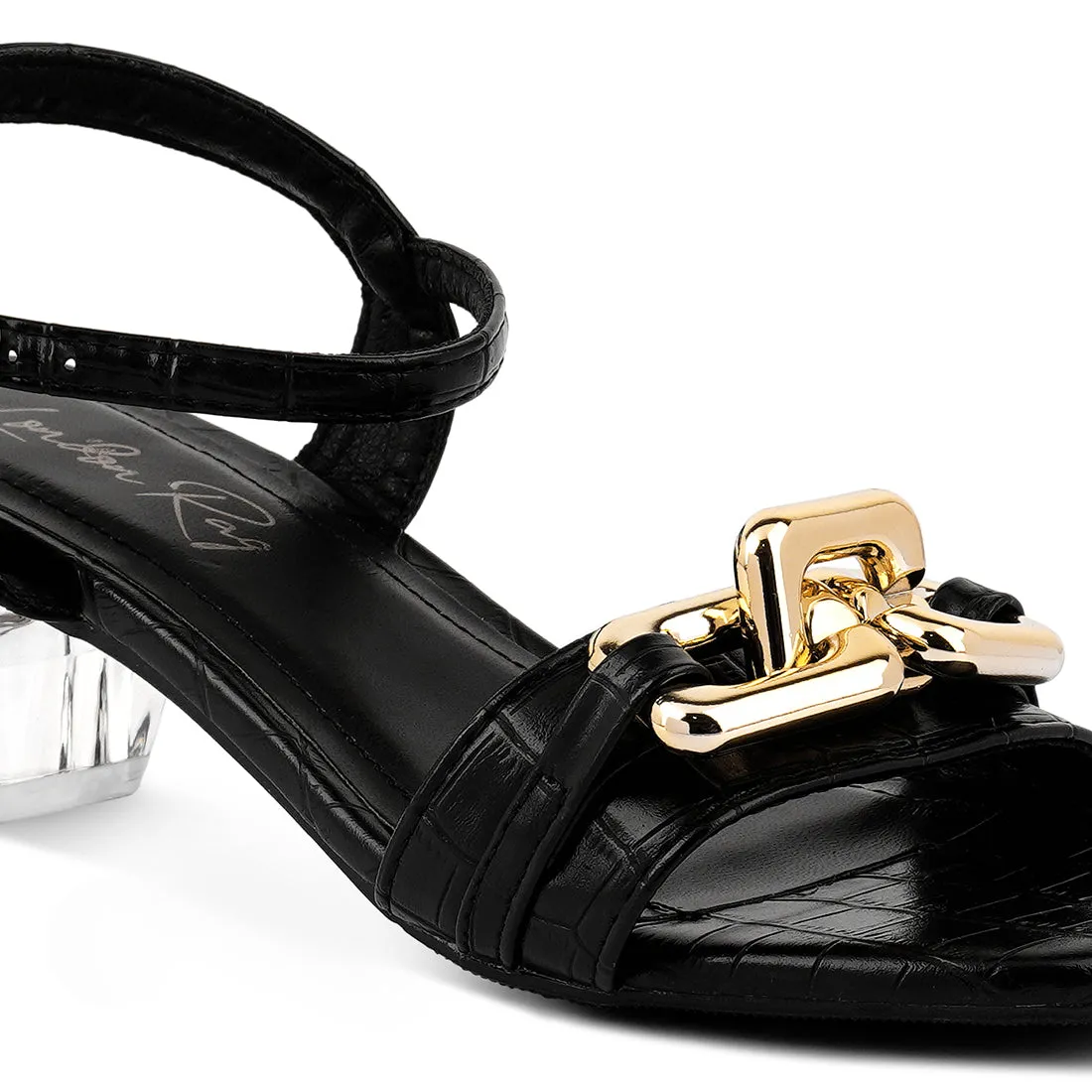 Black Clear Low Heel Chain Sandal