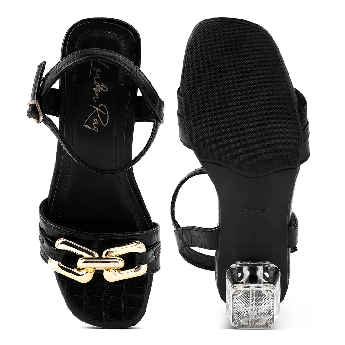Black Clear Low Heel Chain Sandal