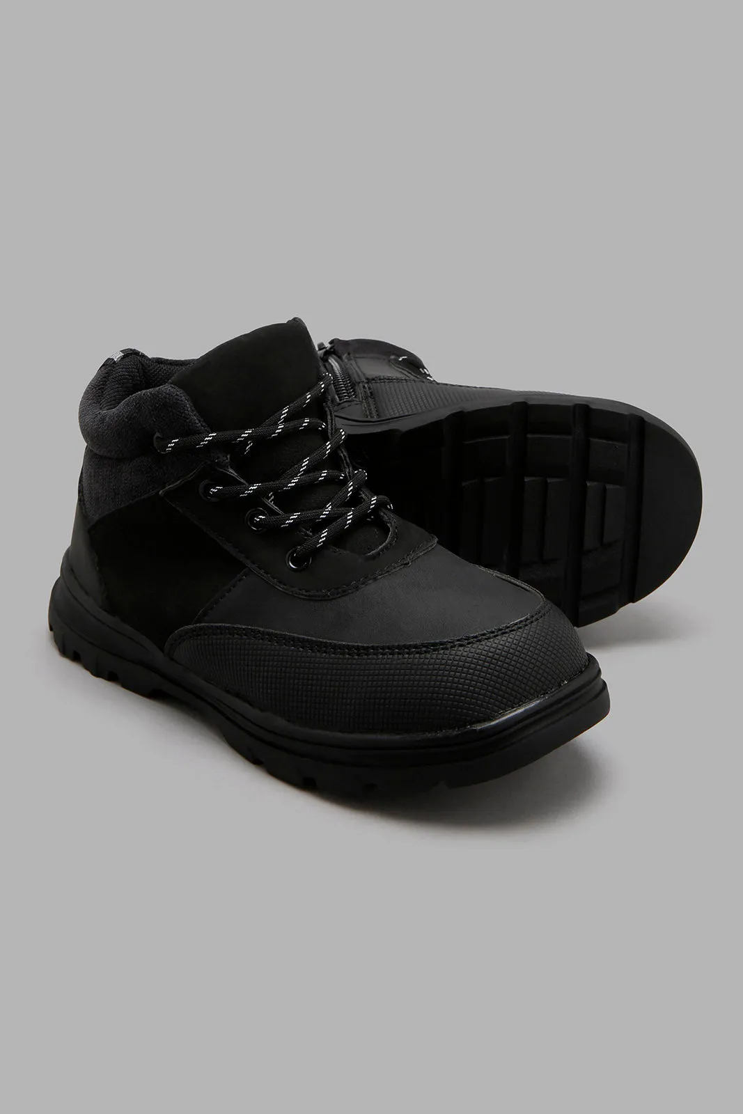 Black Lace-Up Utility Boots
