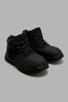 Black Lace-Up Utility Boots