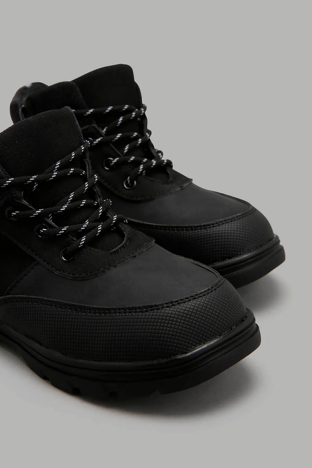 Black Lace-Up Utility Boots