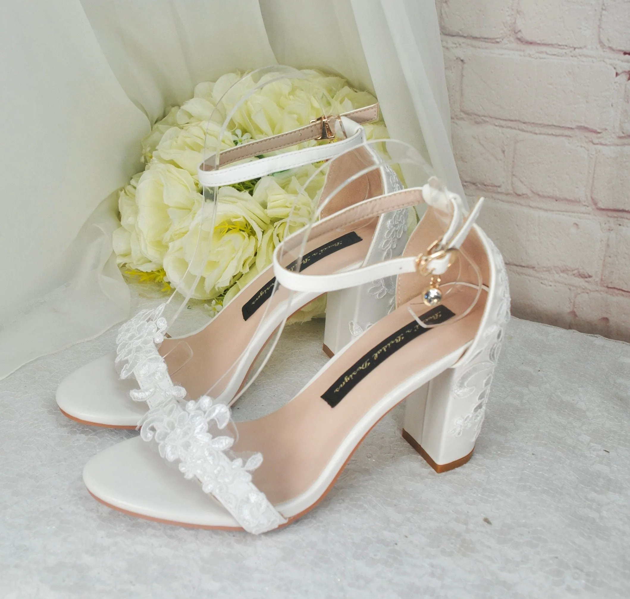 Block Heel Sandals with Lace Details UK6/US8.5
