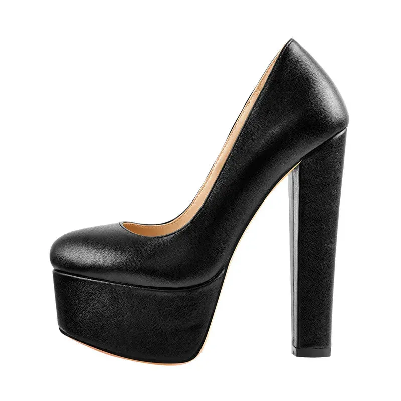 Blue Patent Leather Platform Chunky High Heels