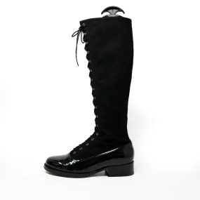 Chanel Black Lace-Up Knee Boots 37