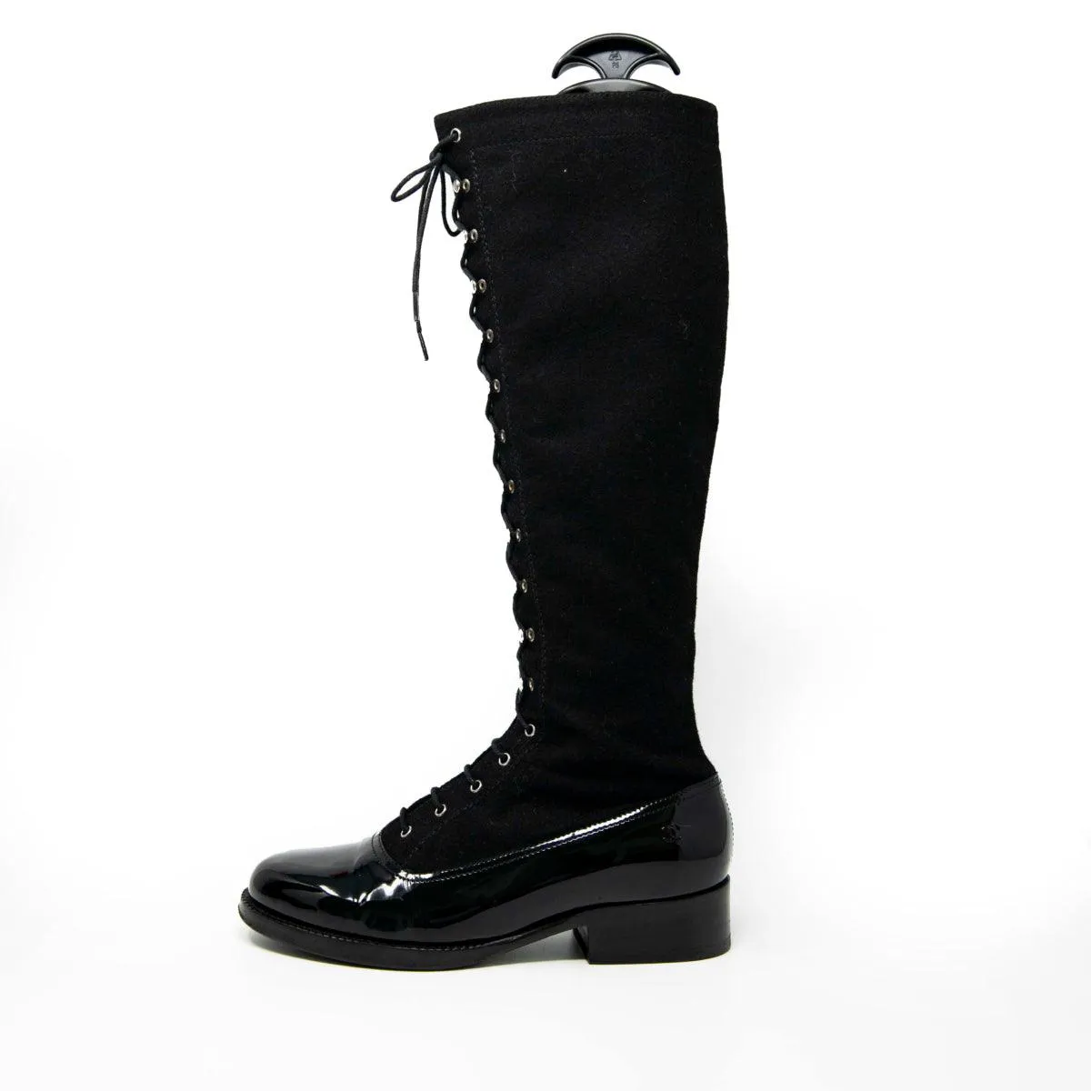 Chanel Black Lace-Up Knee Boots 37