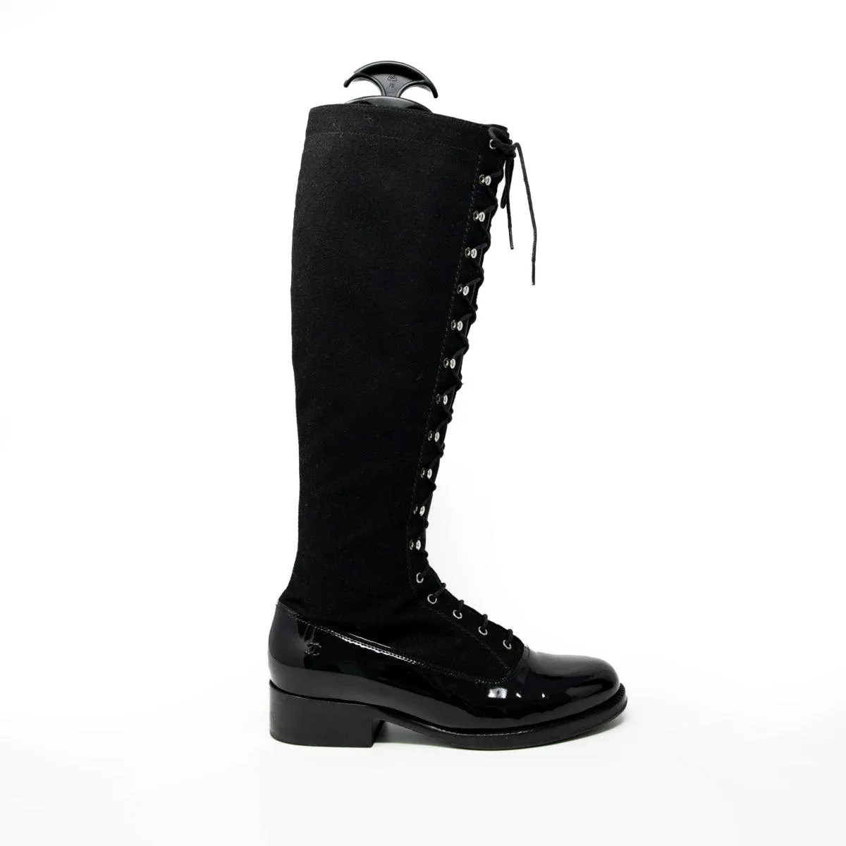 Chanel Black Lace-Up Knee Boots 37
