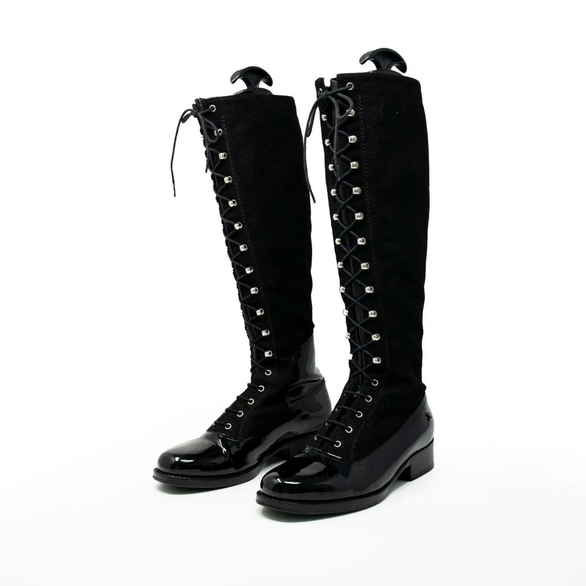 Chanel Black Lace-Up Knee Boots 37