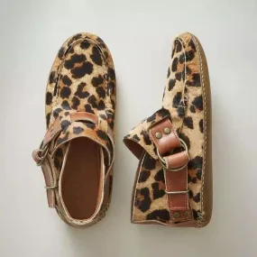 Chicvane Women's Leopard Printed Side Buckle Slip-On Flat Heel Ankle Boots