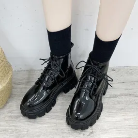 Chicvane Womens PU Martins Boots Chunky Heels Lace Up Combat Boots