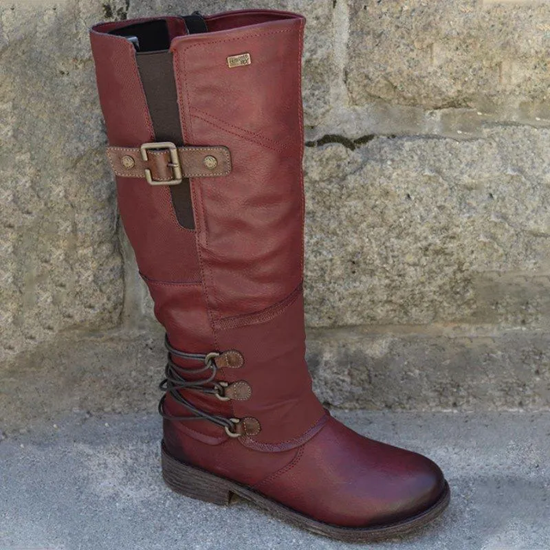 Chicvane Women's Studded Zipper Closure Chunky Heels Mid Calf Boots