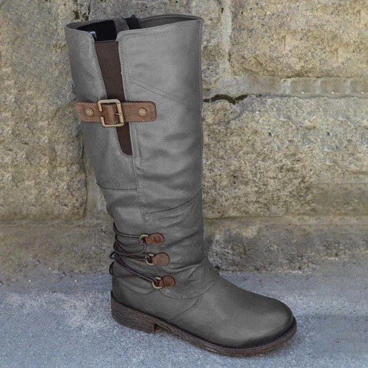 Chicvane Women's Studded Zipper Closure Chunky Heels Mid Calf Boots