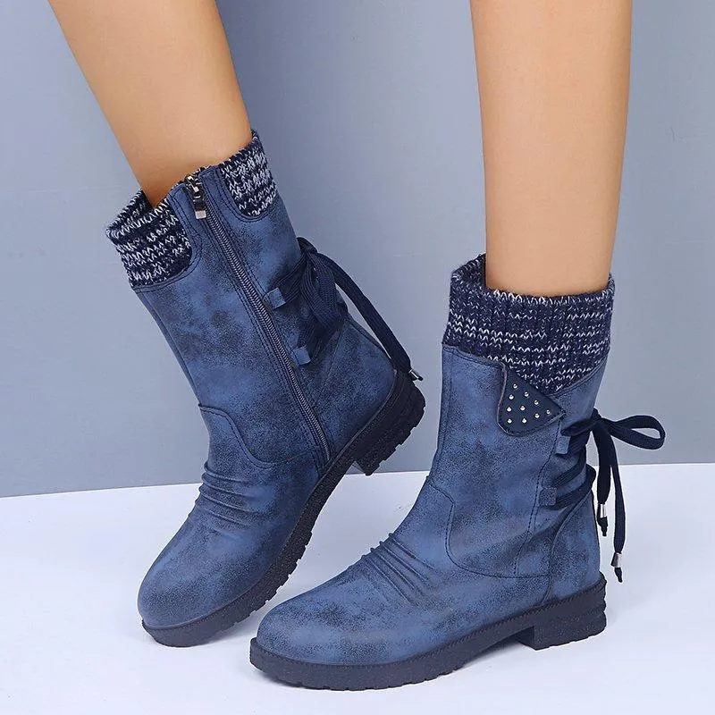 Chicvane Women's Sueded Side Zipper Flat Heel Ankle Boots With Lace