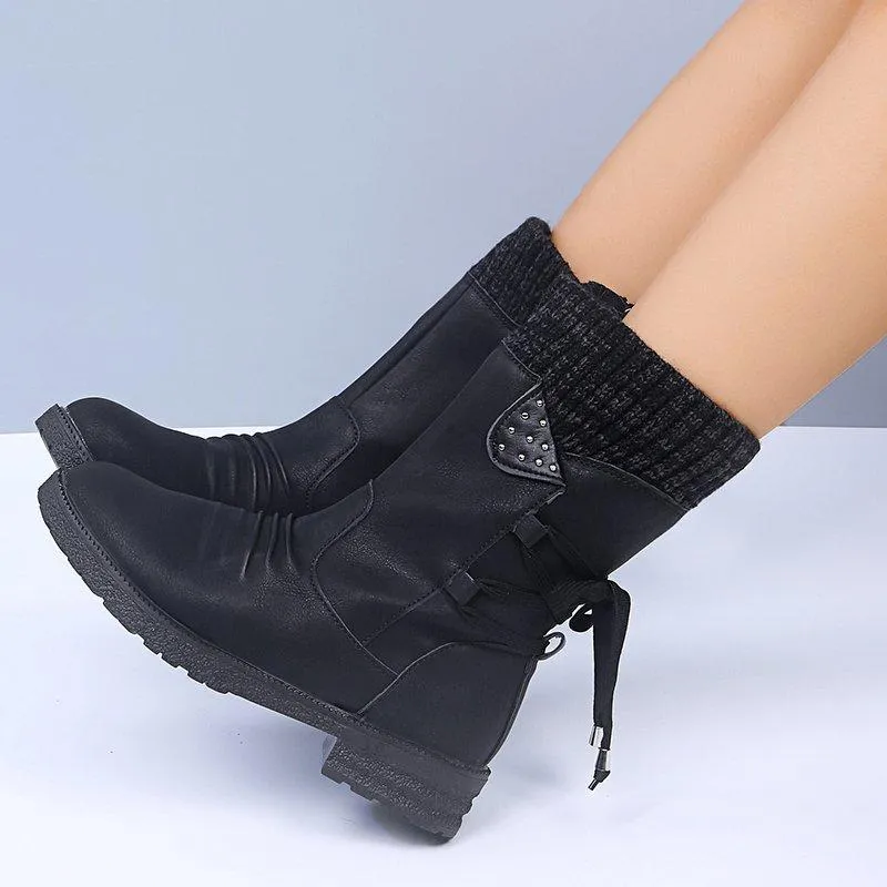 Chicvane Women's Sueded Side Zipper Flat Heel Ankle Boots With Lace