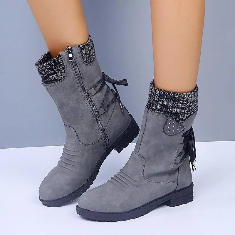 Chicvane Women's Sueded Side Zipper Flat Heel Ankle Boots With Lace