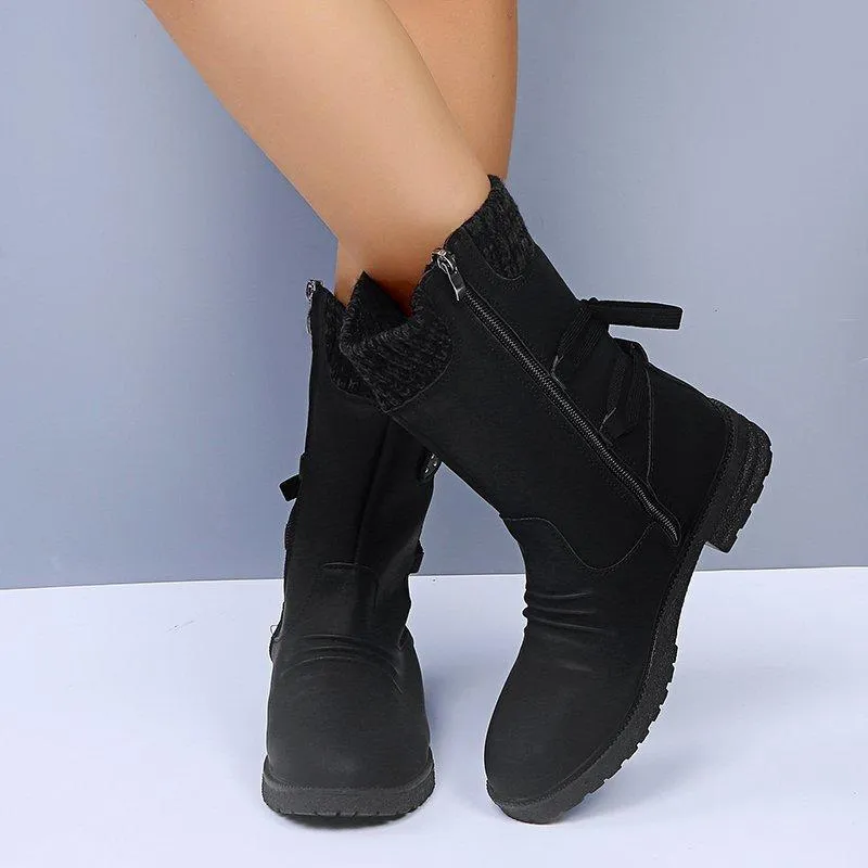 Chicvane Women's Sueded Side Zipper Flat Heel Ankle Boots With Lace