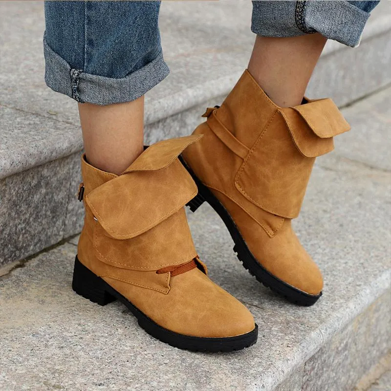 Chicvane Women's Winter Flat Buckle Retro Ankle Martin boots With Rivet