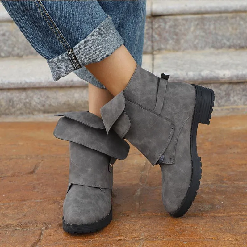Chicvane Women's Winter Flat Buckle Retro Ankle Martin boots With Rivet