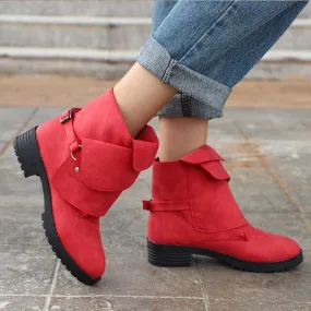 Chicvane Women's Winter Flat Buckle Retro Ankle Martin boots With Rivet
