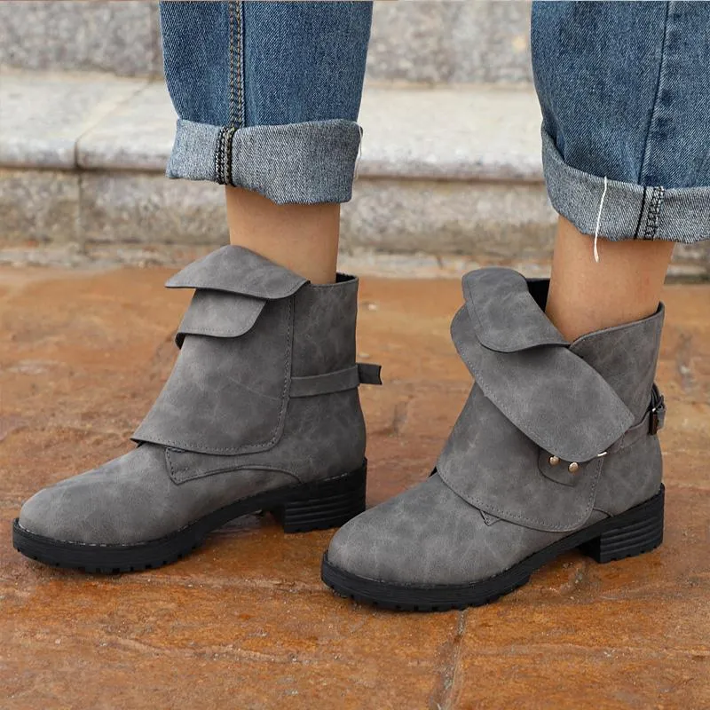 Chicvane Women's Winter Flat Buckle Retro Ankle Martin boots With Rivet