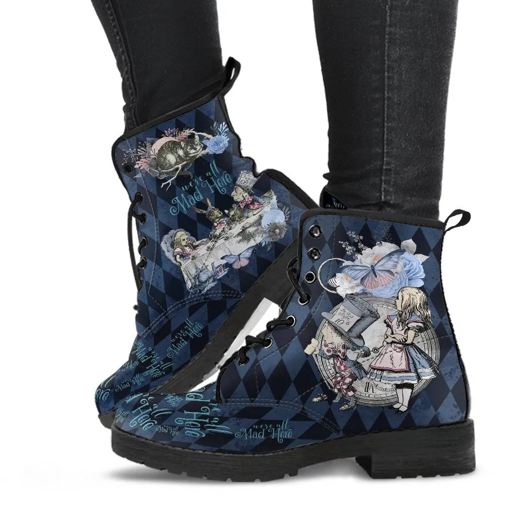 Combat Boots - Alice in Wonderland Gifts #102 Blue Series | Birthday Gifts, Gift Idea, Women's Boots, Custom Shoes