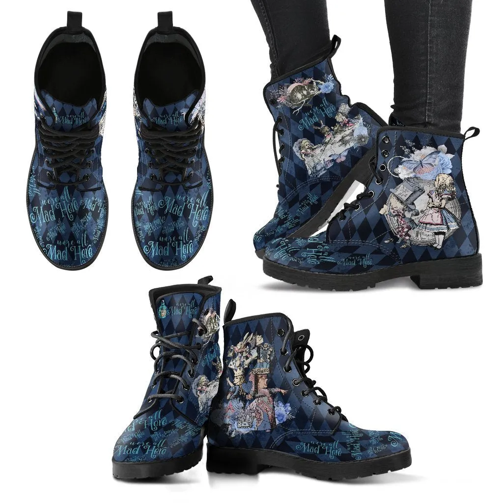 Combat Boots - Alice in Wonderland Gifts #102 Blue Series | Birthday Gifts, Gift Idea, Women's Boots, Custom Shoes