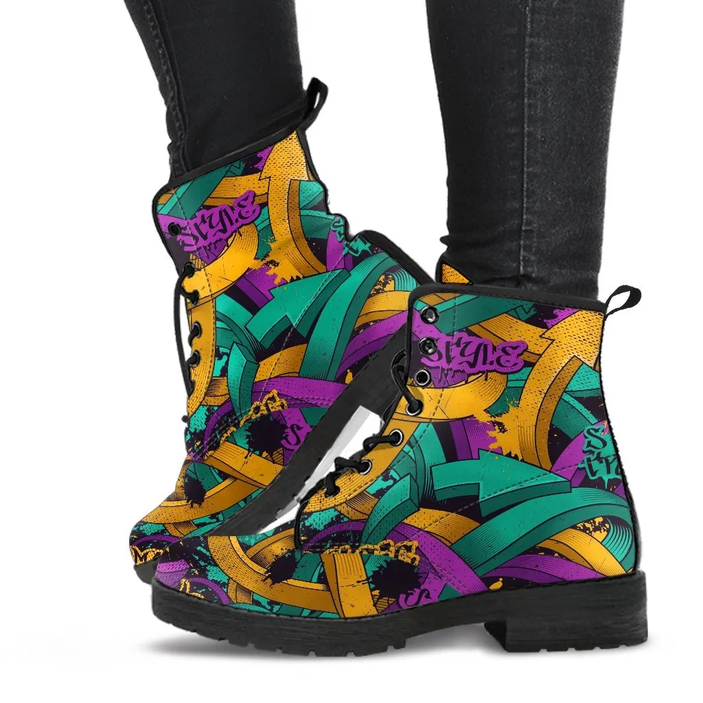 Combat Boots - Graffiti Fashion #11 | Vegan Leather Lace Up Boots Women, Women's Boots, Men's Boots 9.5, Custom Shoes, 90s Boots, 2000s Boots