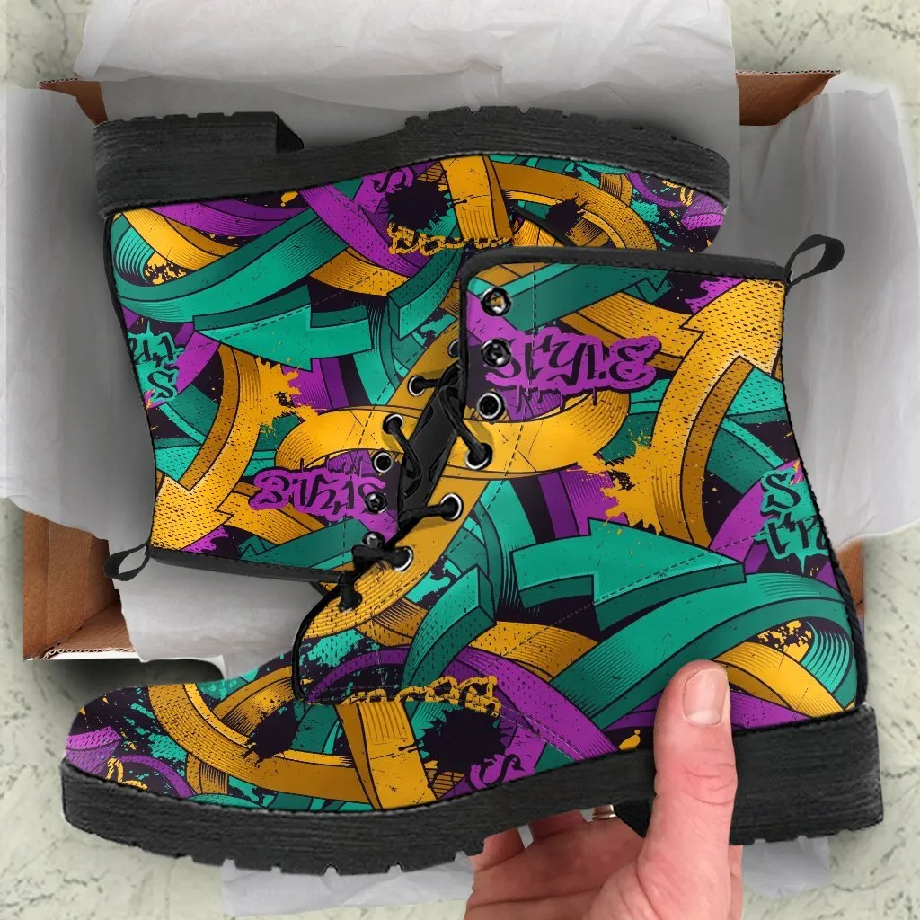 Combat Boots - Graffiti Fashion #11 | Vegan Leather Lace Up Boots Women, Women's Boots, Men's Boots 9.5, Custom Shoes, 90s Boots, 2000s Boots